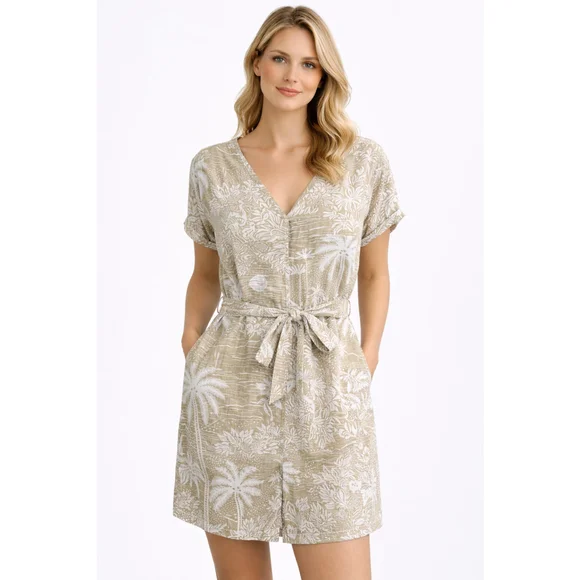 Desmond & Dempsey H&M Linen Blend Belted Tropical Dress XS Resort - Picture 8 of 8